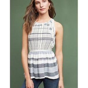 Anthropologie Embroidered Jacquard Peplum Top
